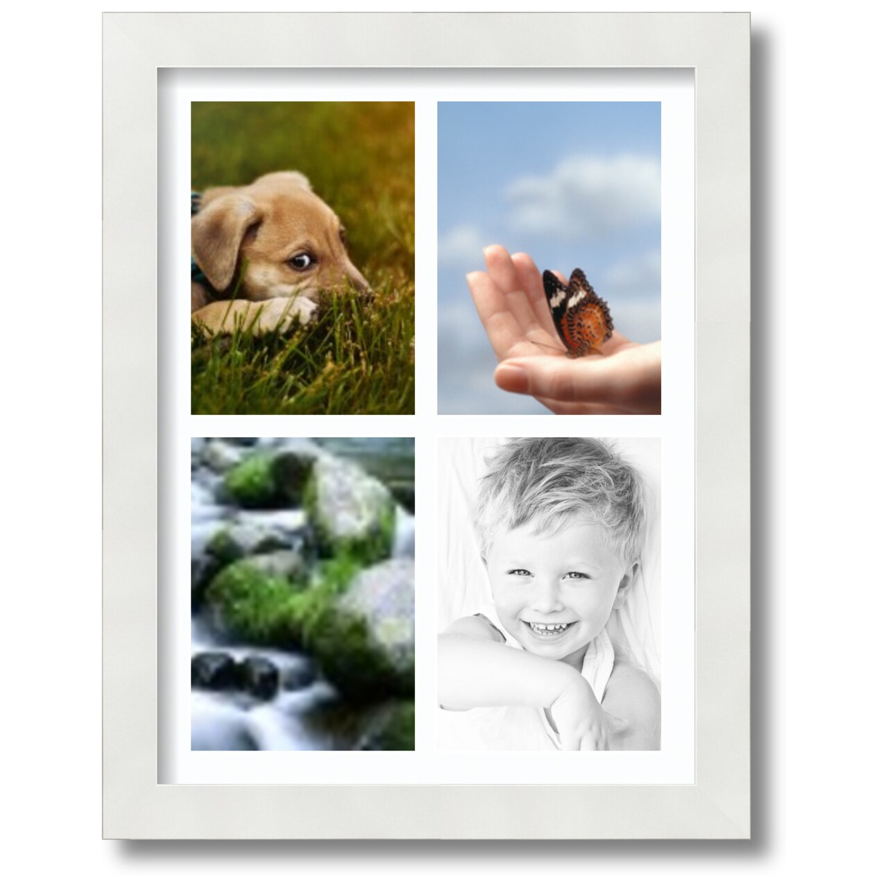 ArtToFrames Collage Photo Picture Frame with 4 - 5x7 inch Openings, Framed in White with Over 62 Mat Color Options and Regular Glass (CSM-3966-2153)